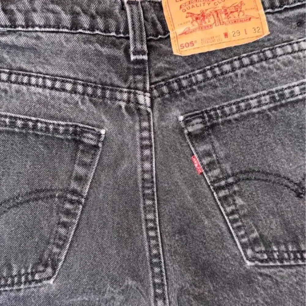 Vintage Levis 505 Washed Black Mens Jeans Size W29 L32